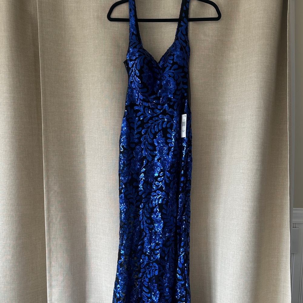 B. Darlin Stunning Blue Sequin Gown Lace up Back  Sz 7/8 NWT